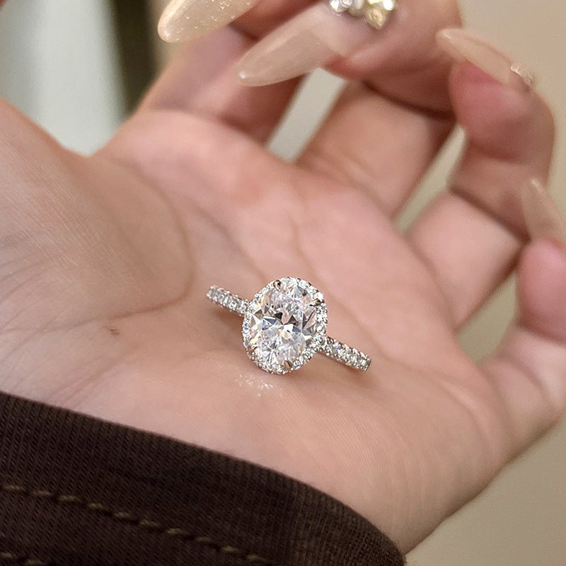 Full Diamond Sparkling Pigeon Egg Diamond Ring 2024 New Light Luxury Fashion Exquisite Ring