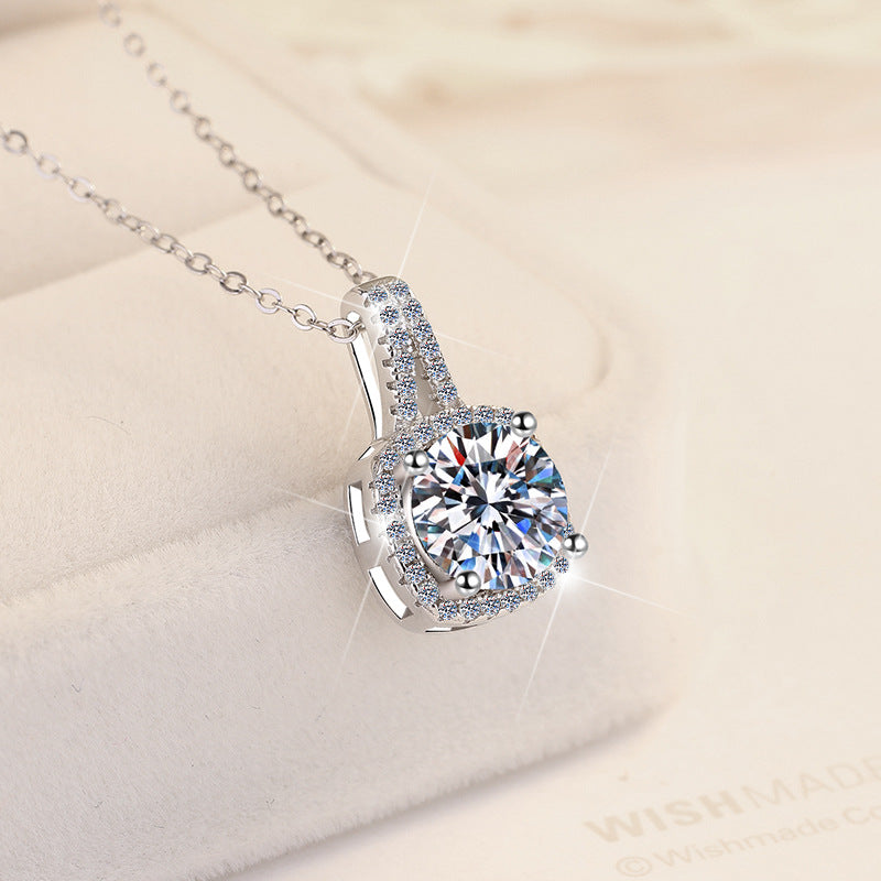925 Silver Geometric Sugar Cube Moissanite Collarbone Chain Pendant