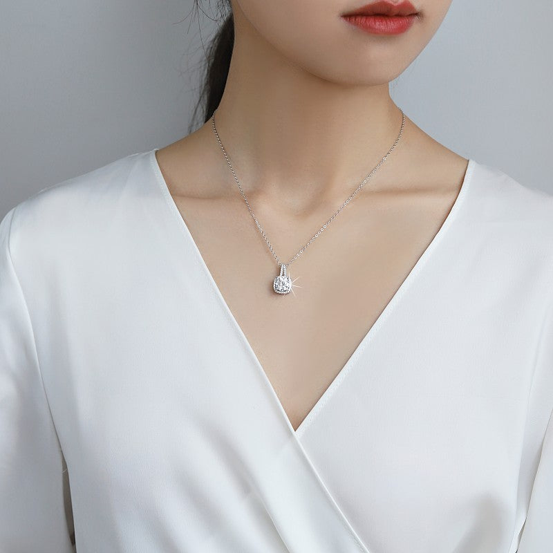 925 Silver Geometric Sugar Cube Moissanite Collarbone Chain Pendant