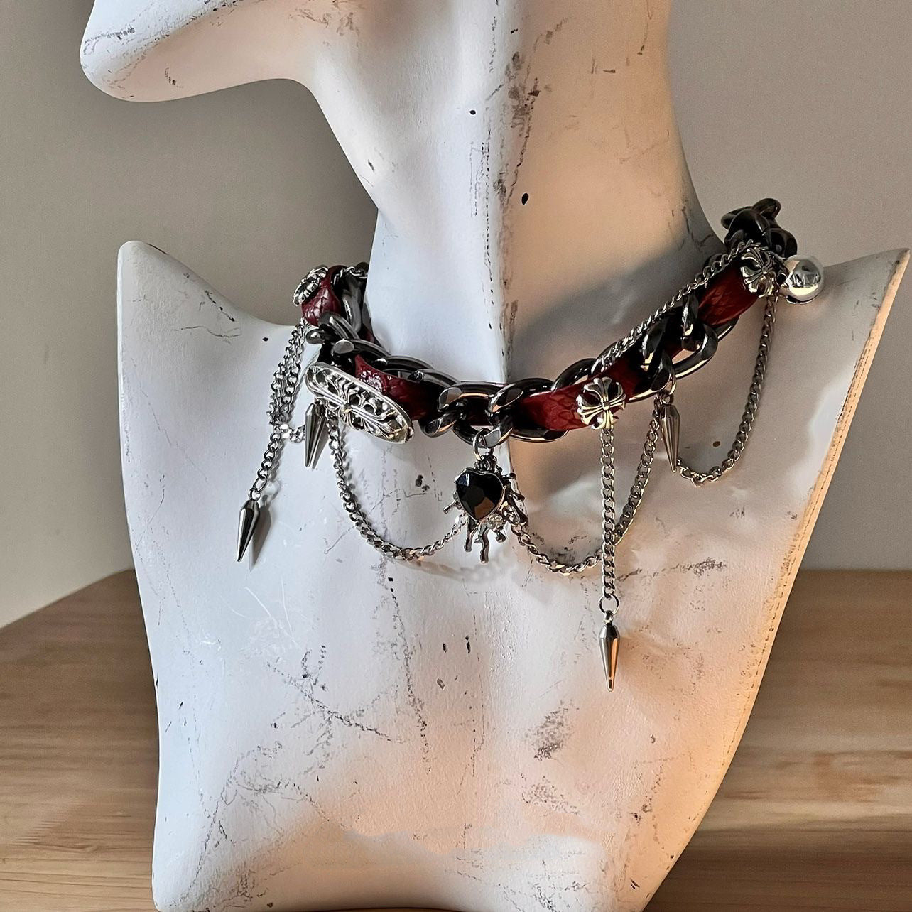 Subculture Metal Embossed Leather Necklaces