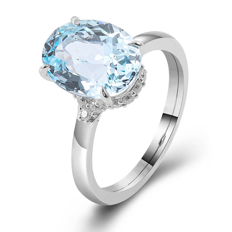 Hot selling 18k gold and white gold artificially cultivated gemstone, Paraiba sea blue gemstone, diamond ring, matching ring, wedding ring