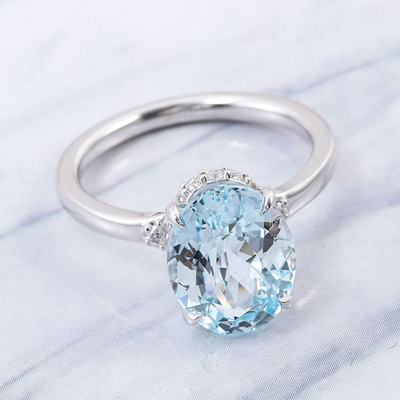 Hot selling 18k gold and white gold artificially cultivated gemstone, Paraiba sea blue gemstone, diamond ring, matching ring, wedding ring