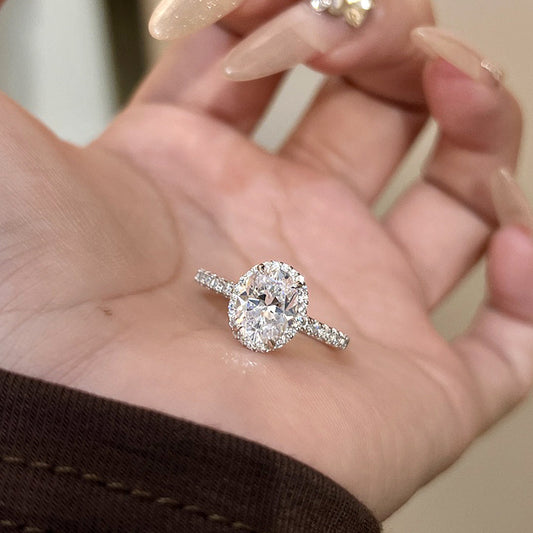 Full Diamond Sparkling Pigeon Egg Diamond Ring 2024 New Light Luxury Fashion Exquisite Ring