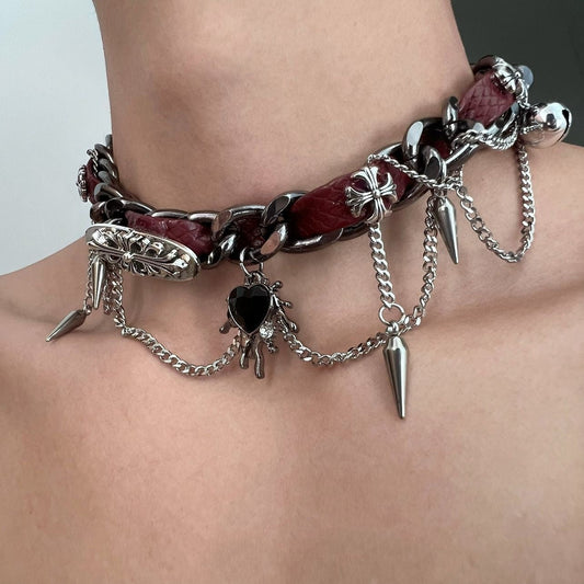 Subculture Metal Embossed Leather Necklaces
