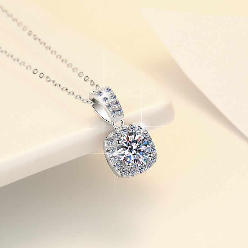 1 carat square-cut D-color moissanite necklace