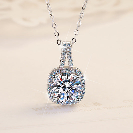 925 Silver Geometric Sugar Cube Moissanite Collarbone Chain Pendant