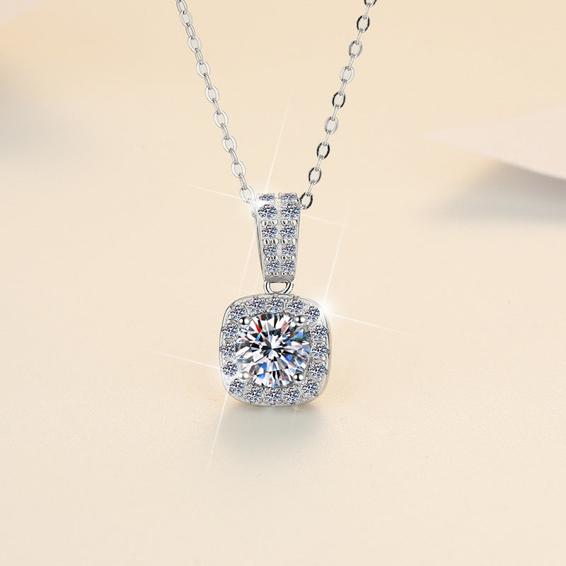 1 carat square-cut D-color moissanite necklace