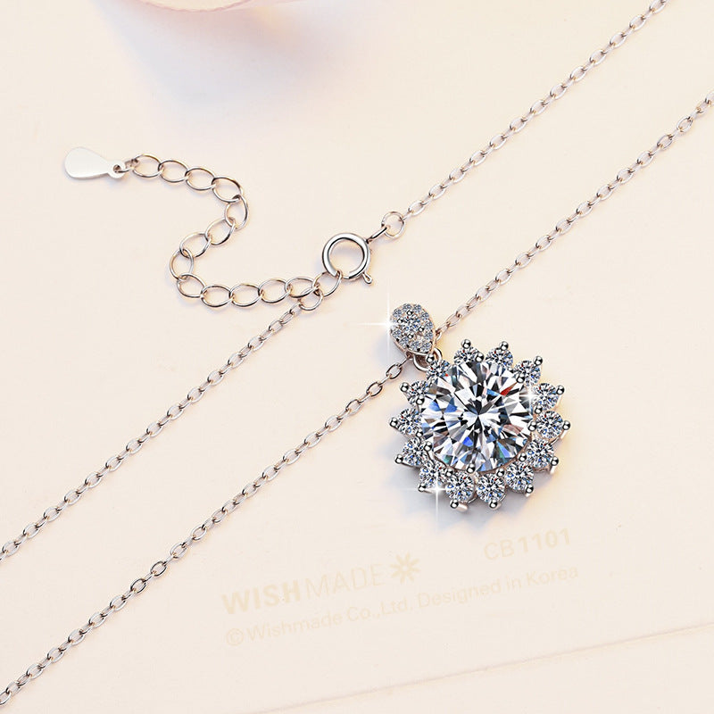 1.5-carat moissanite pendant sunflower S925 sterling silver necklace