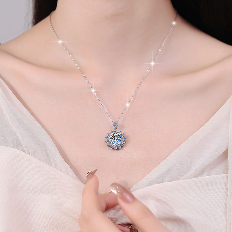 1.5-carat moissanite pendant sunflower S925 sterling silver necklace