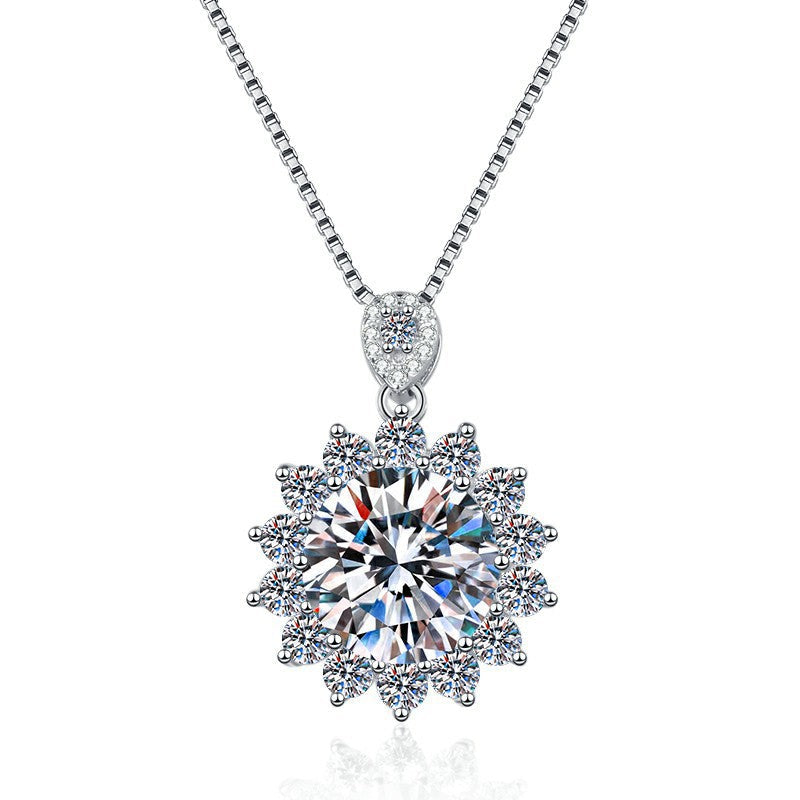 1.5-carat moissanite pendant sunflower S925 sterling silver necklace