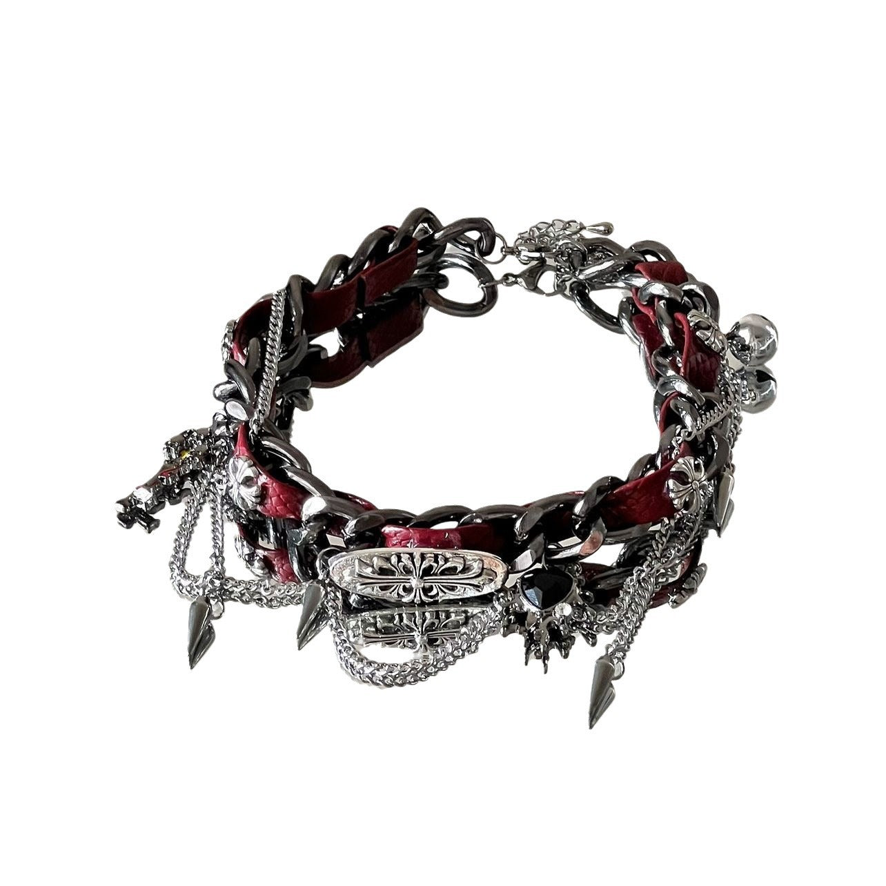 Subculture Metal Embossed Leather Necklaces