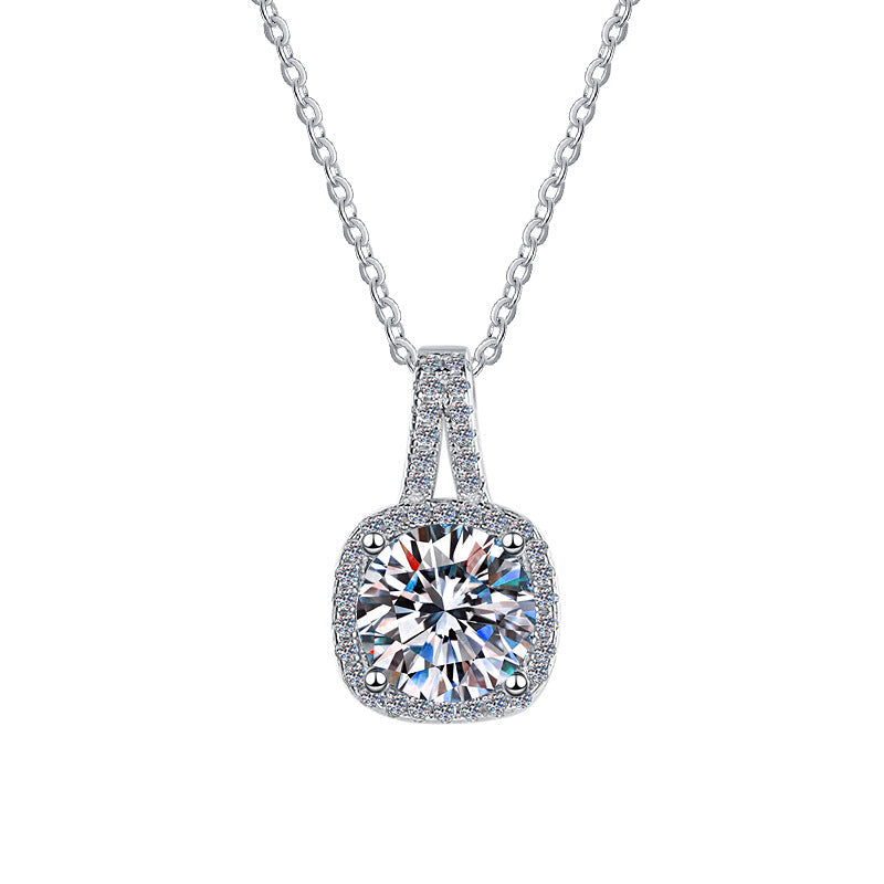 925 Silver Geometric Sugar Cube Moissanite Collarbone Chain Pendant