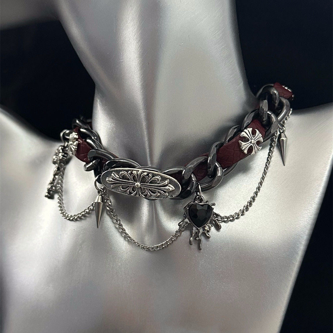 Subculture Metal Embossed Leather Necklaces