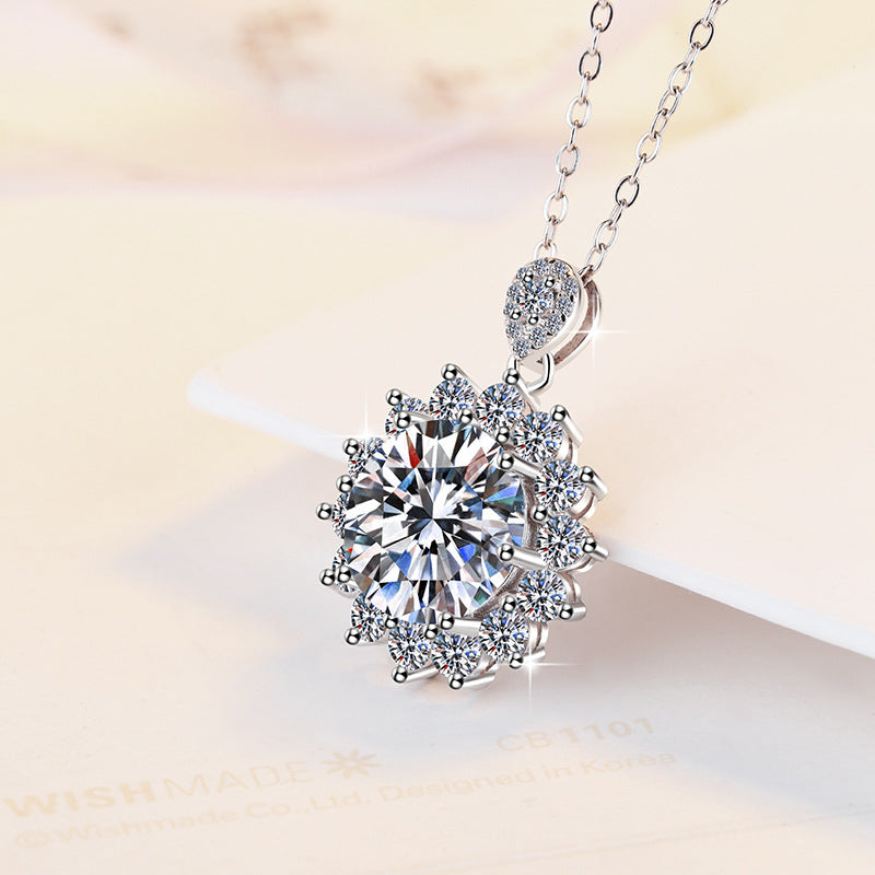 1.5-carat moissanite pendant sunflower S925 sterling silver necklace