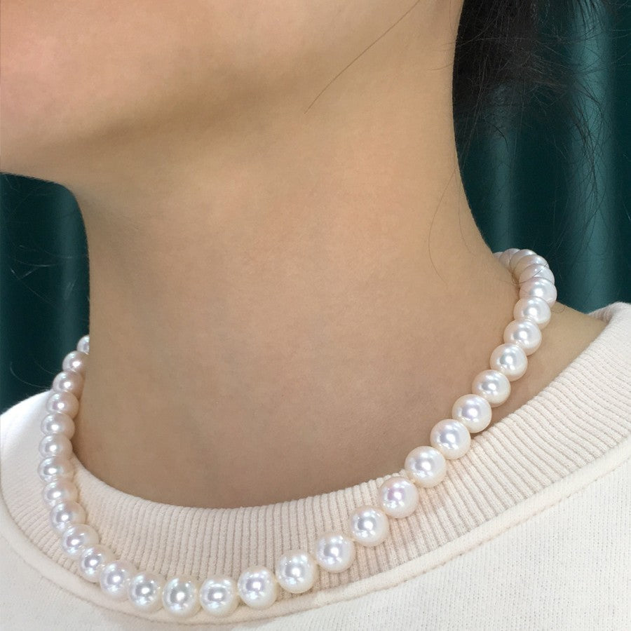 Freshwater pearl necklace, high-quality round natural nuclear free mother chain, 6-10mm finished product