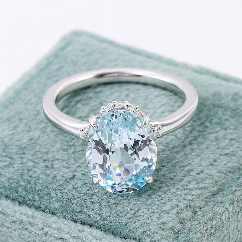 Hot selling 18k gold and white gold artificially cultivated gemstone, Paraiba sea blue gemstone, diamond ring, matching ring, wedding ring