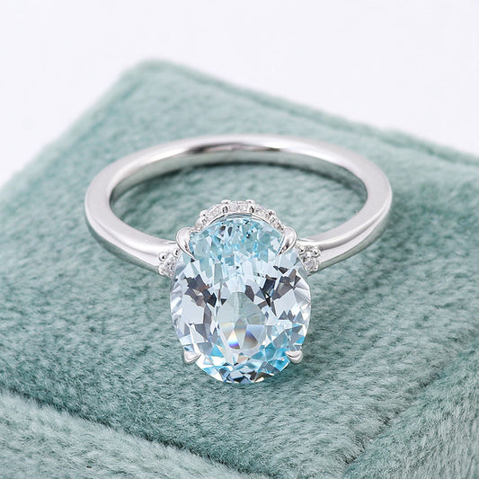 Hot selling 18k gold and white gold artificially cultivated gemstone, Paraiba sea blue gemstone, diamond ring, matching ring, wedding ring