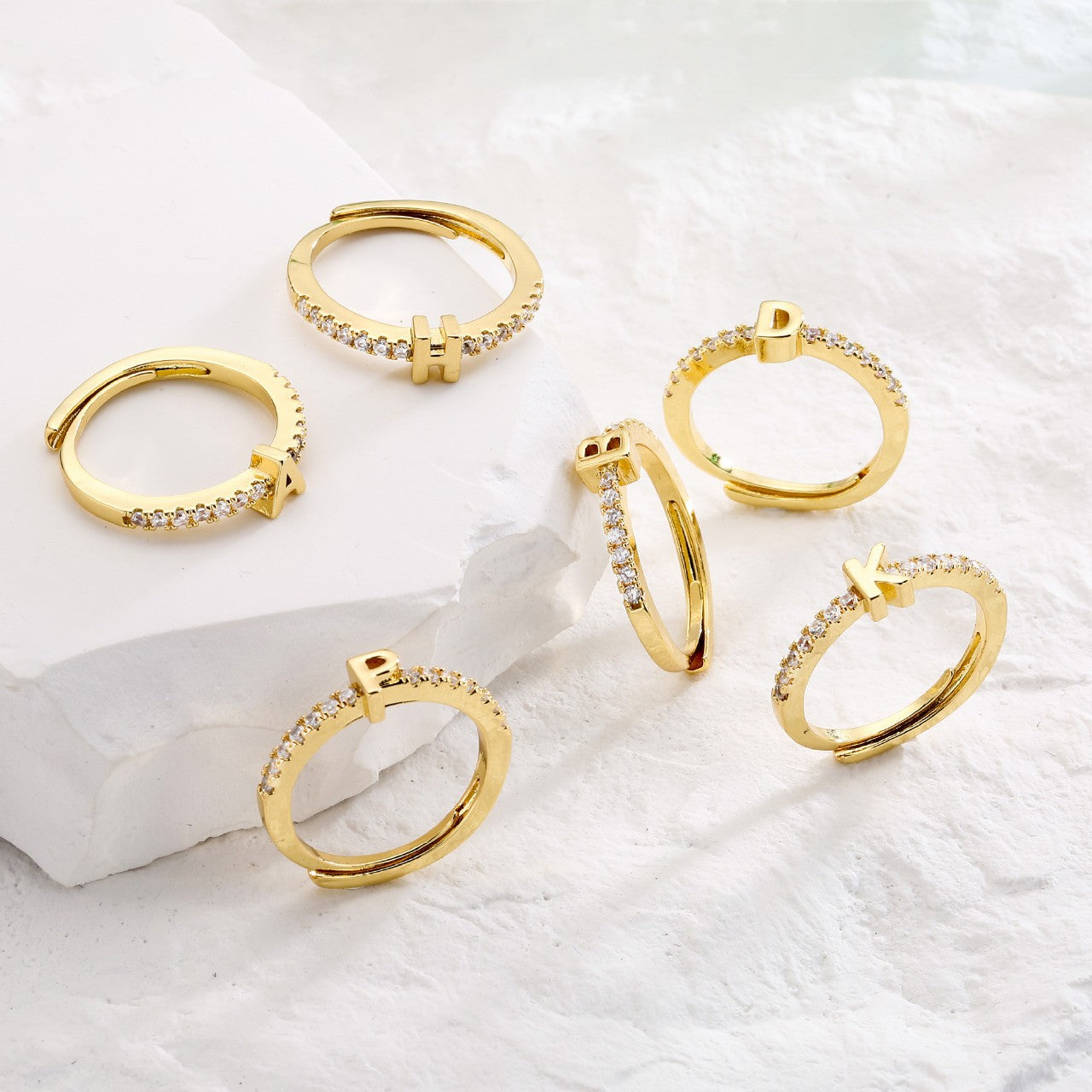New Micro inlaid Letter Ring 26 English Letter Zircon Index Finger Ring with Adjustable Opening
