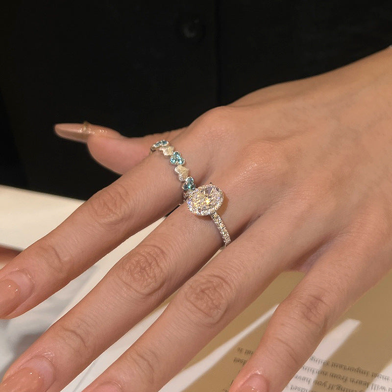 Full Diamond Sparkling Pigeon Egg Diamond Ring 2024 New Light Luxury Fashion Exquisite Ring