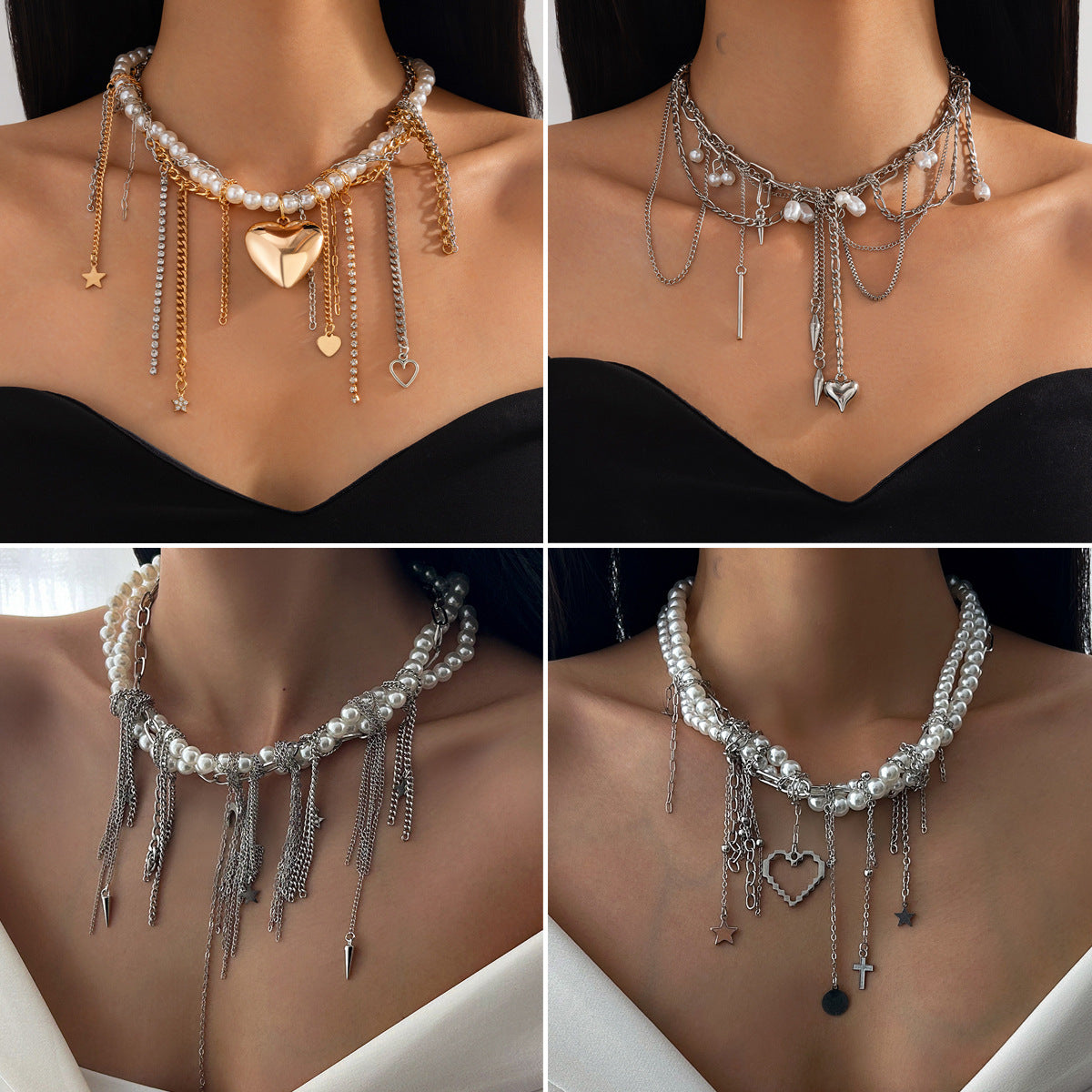 Cold Wind Love Pearl Pendant Necklace Personalized Tassel Alloy Chain