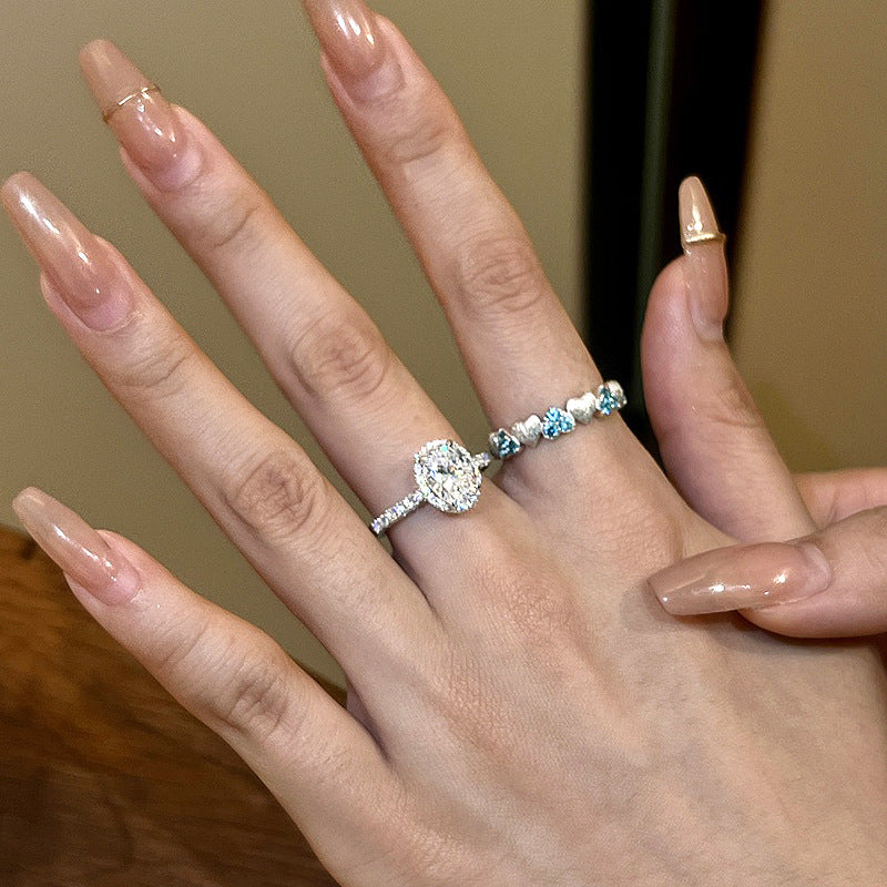 Full Diamond Sparkling Pigeon Egg Diamond Ring 2024 New Light Luxury Fashion Exquisite Ring